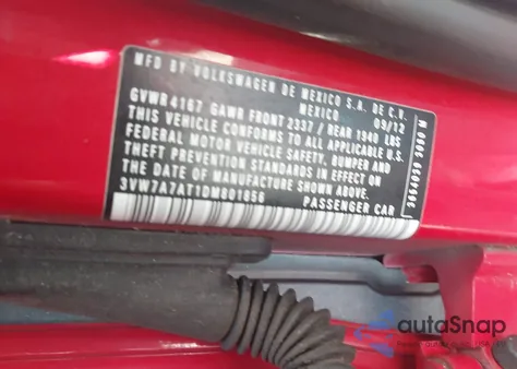 2013 Volkswagen Beetle 2.0T из США, поврежденный, VIN 3VW7A7AT1DM801856